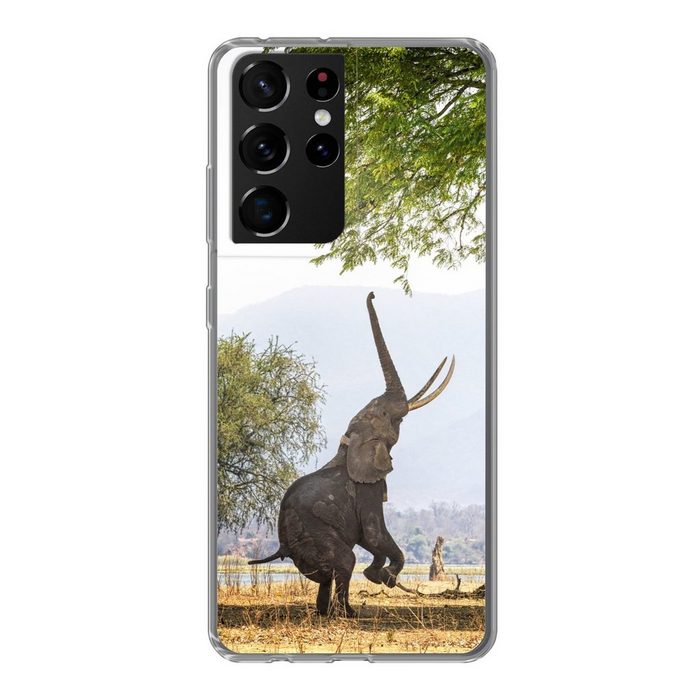 MuchoWow Handyhülle Elefant - Baum - Blätter Phone Case Handyhülle Samsung Galaxy S21 Ultra Silikon Schutzhülle