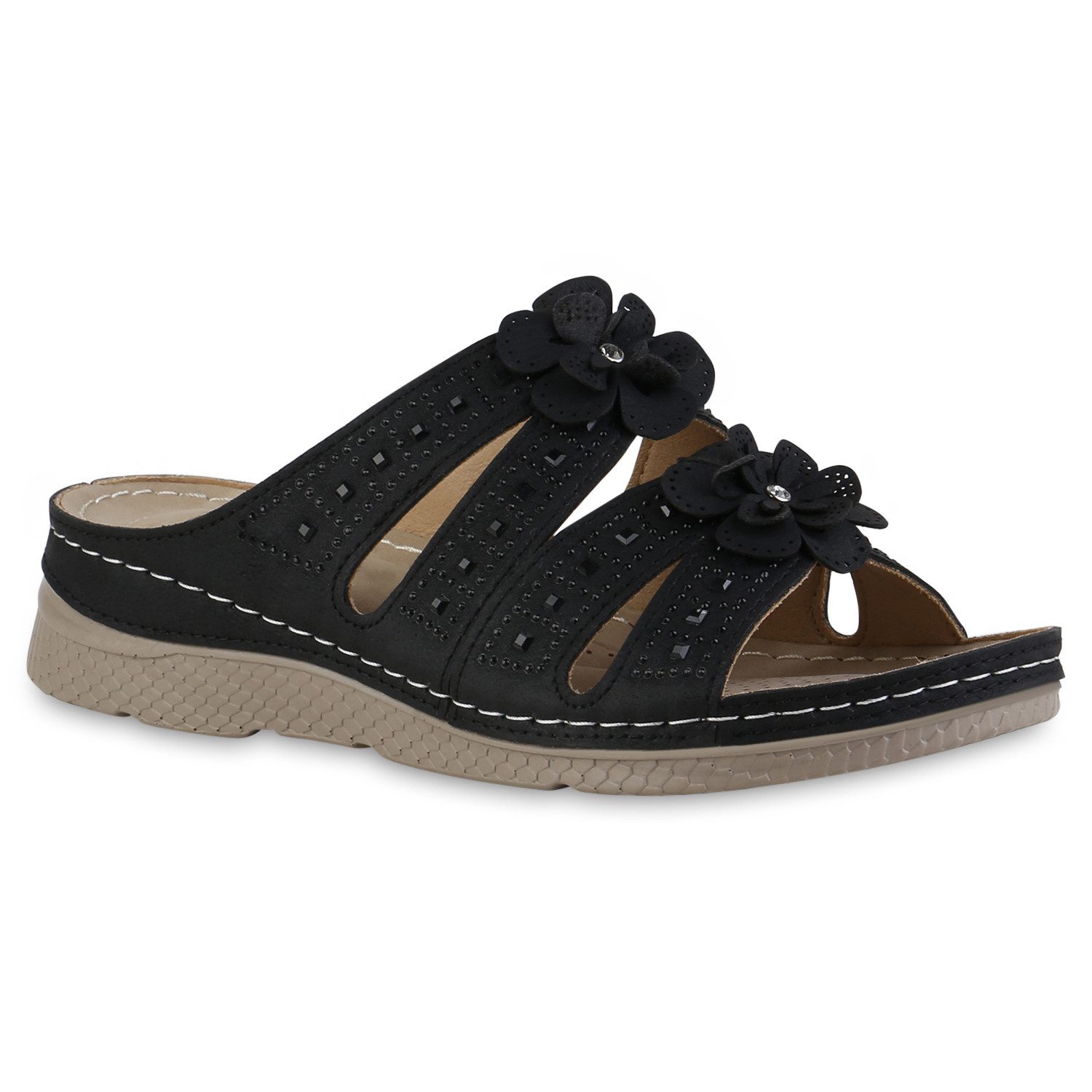 VAN HILL 841606 Sandale Damen Komfort Sandalen Bequeme Blumen Strass Cut-Ou günstig online kaufen