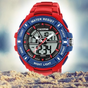 CALYPSO WATCHES Digitaluhr Calypso Herren Uhr K5769/3, Herren Armbanduhr rund, Kunststoff, PUarmband rot, Sport