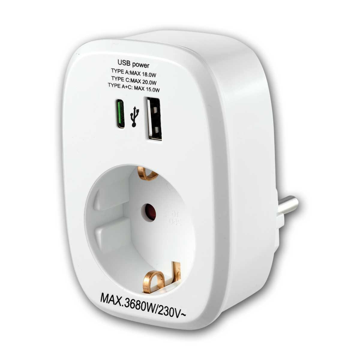 Zwischenstecker mit USB-A & USB-C Ladegerät, weiß USB-Ladegerät