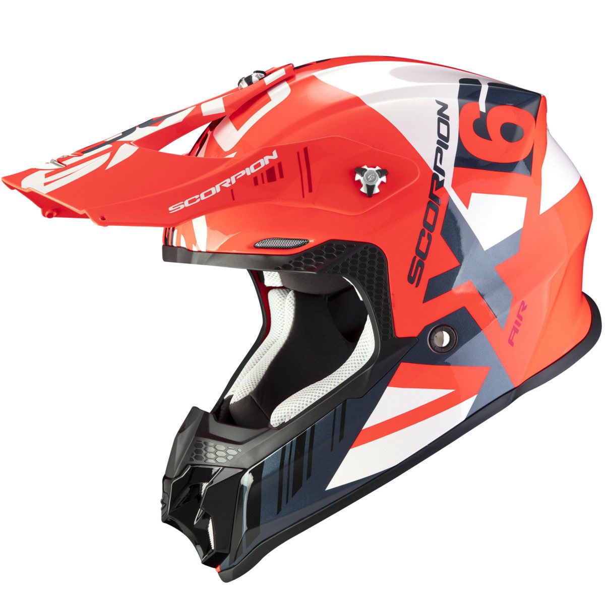 Scorpion Exo Motorradhelm Scorpion VX-16 Air Mach Crosshelm Neon Rot / Weiß (1er Set), crosshelm