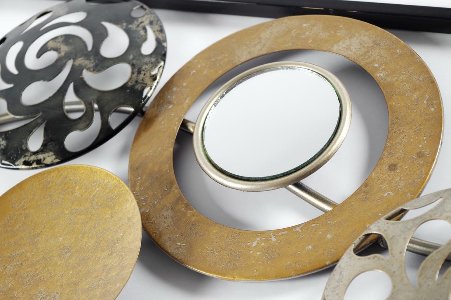 Kobolo Wandbild Metallbild Ringe und Kreise silber gold grau, mit Spiegel – Bild 5 von 5