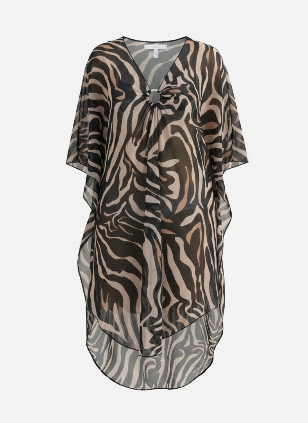 Lovolotti Sommerkleid Damen Strandkleid mit Zebra-Print (Luftiger Kaftan mit V-Ausschnitt und Ringdetail) Sommer Tunika für Strand, Pool und Urlaub