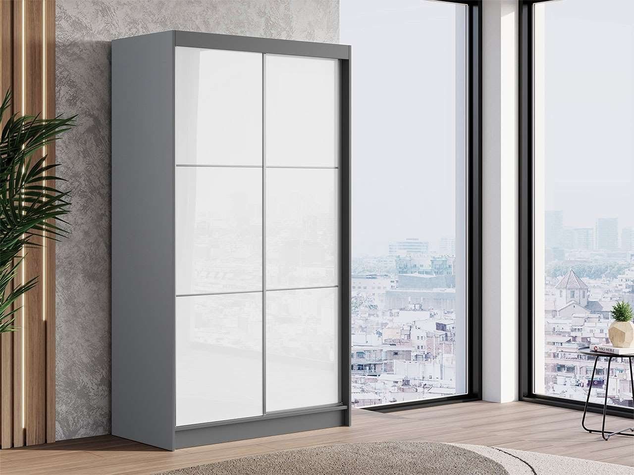 MKS MÖBEL Kleiderschrank VALENCIA Schlafzimmerschrank, Schwebetürenschrank 120 cm Weiss