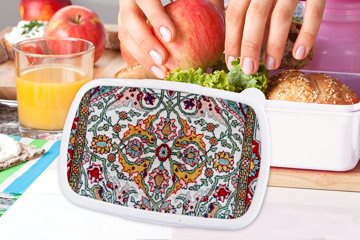und MuchoWow Brotbox Kunststoff, (2-tlg), und für Farben, - Brotdose, weiß Erwachsene, Teppiche für Teppiche Persische Kinder - Mädchen Jungs Lunchbox