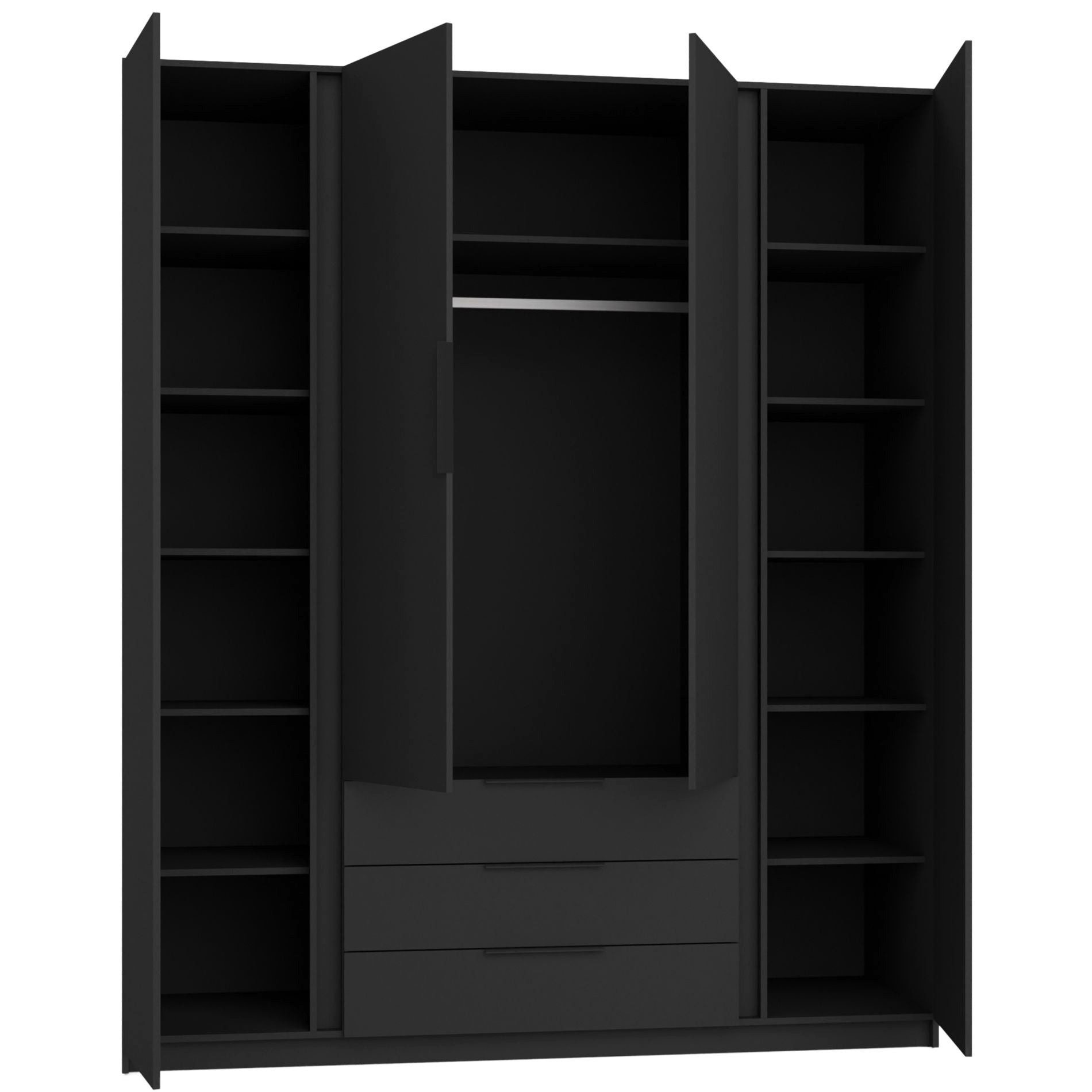 Selsey Kleiderschrank KAJA 4-türig mit Soft-Close, Kleiderstange und 11 Regalfächern, 200 cm
