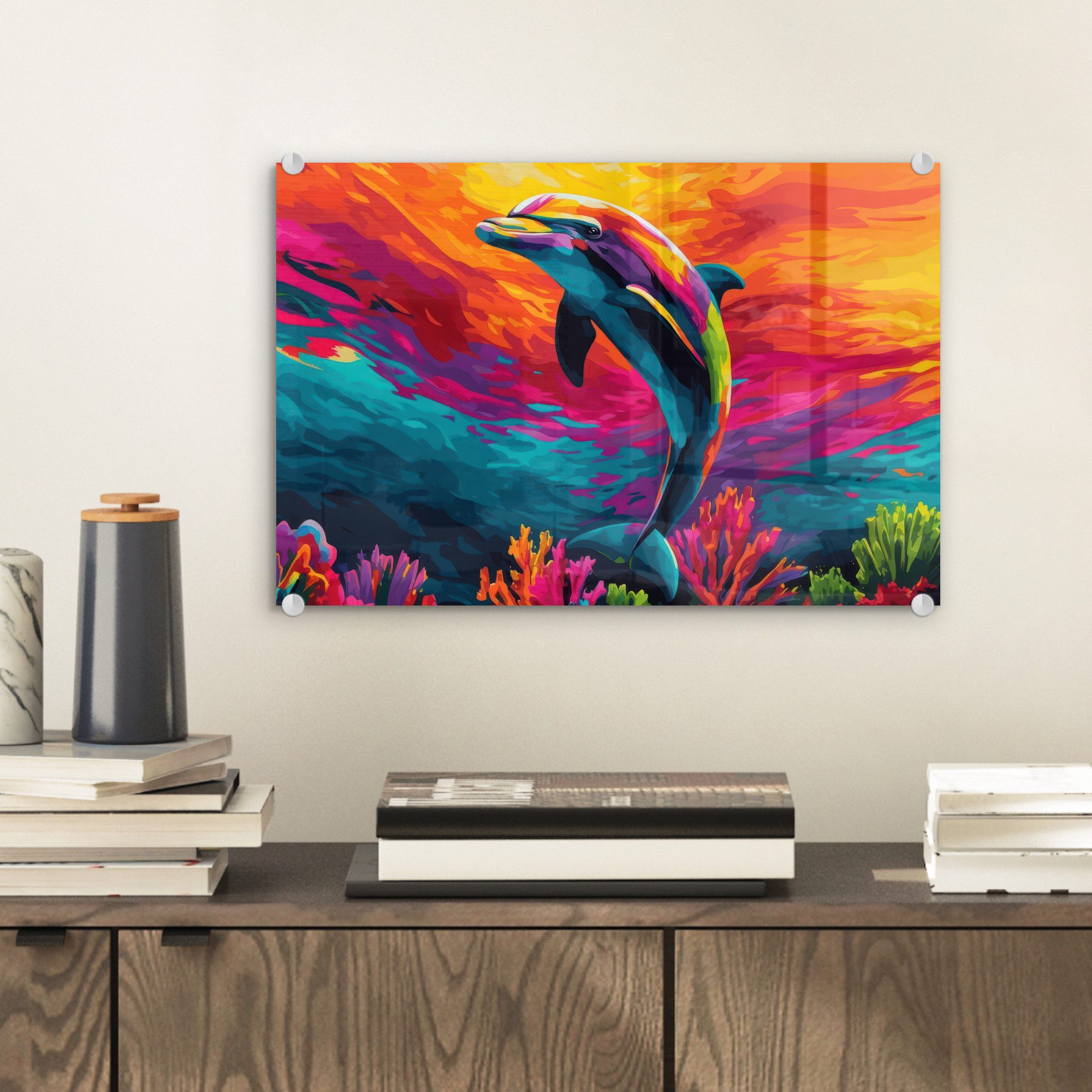 MuchoWow Acrylglasbild Delfin - Farbenfroh - günstig online kaufen
