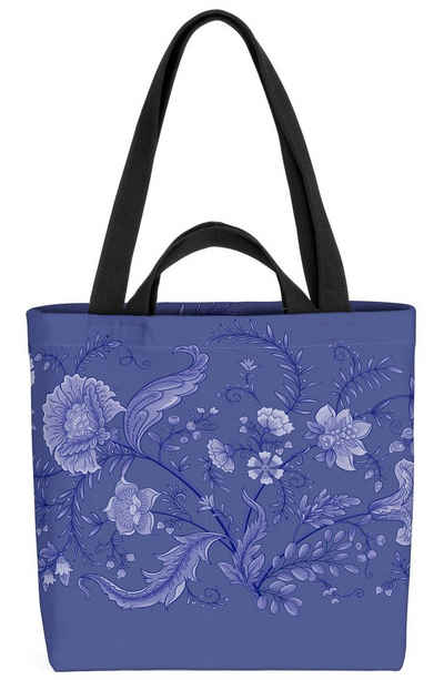 VOID Henkeltasche (1-tlg), Blumendekor Blumen Muster Blau Floral Geblümt blüten stickerei kerami