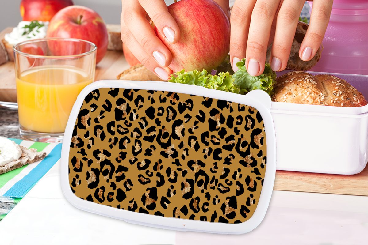 MuchoWow Lunchbox Kinder und Brotbox (2-tlg), weiß Erwachsene, - Kunststoff, Jungs für und Pantherdruck für Muster, - Brotdose, Tiere Mädchen