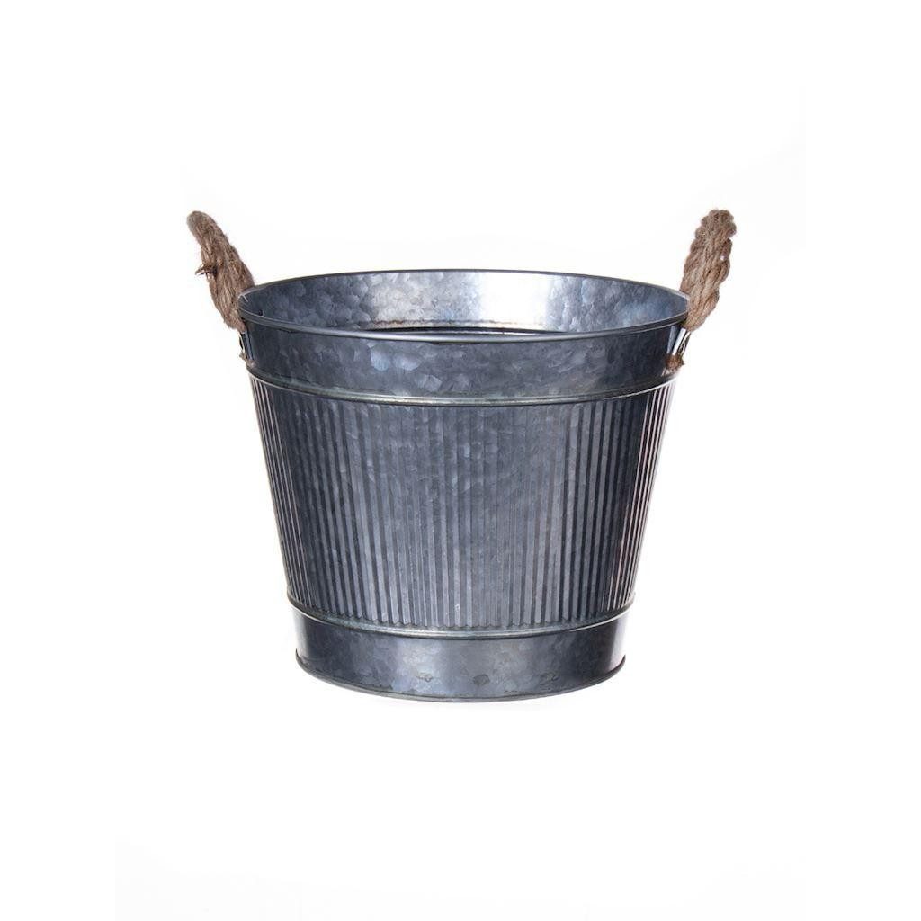 INNA-Glas Blumentopf Übertopf BIMETO mit Griffen, Rillen, Zink, Silber, 18,5cm, Ø22,5cm