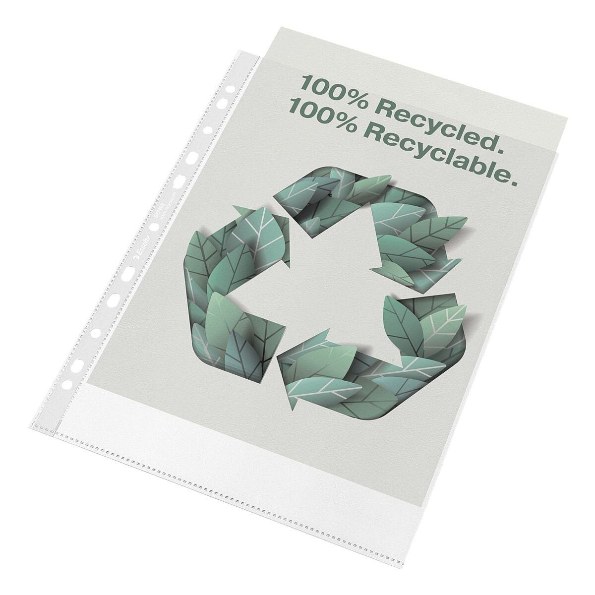 ESSELTE Prospekthülle 100% recycelt, 100 Stück, Format A4, genarbt, oben offen, abheftbar