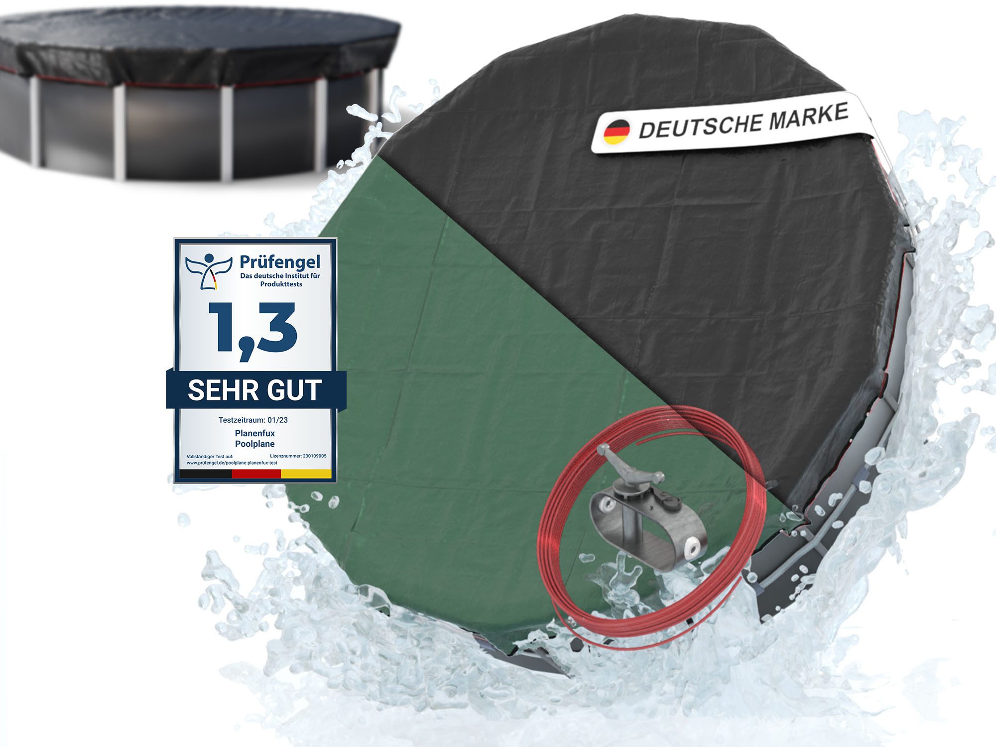 Planenfux® Pool-Abdeckplane Poolplanen rund PE Material - Grün (PARENT), Ø 500 - 550 cm Pool Abdeckung rund aus verstärktem 200g/m² PE Material