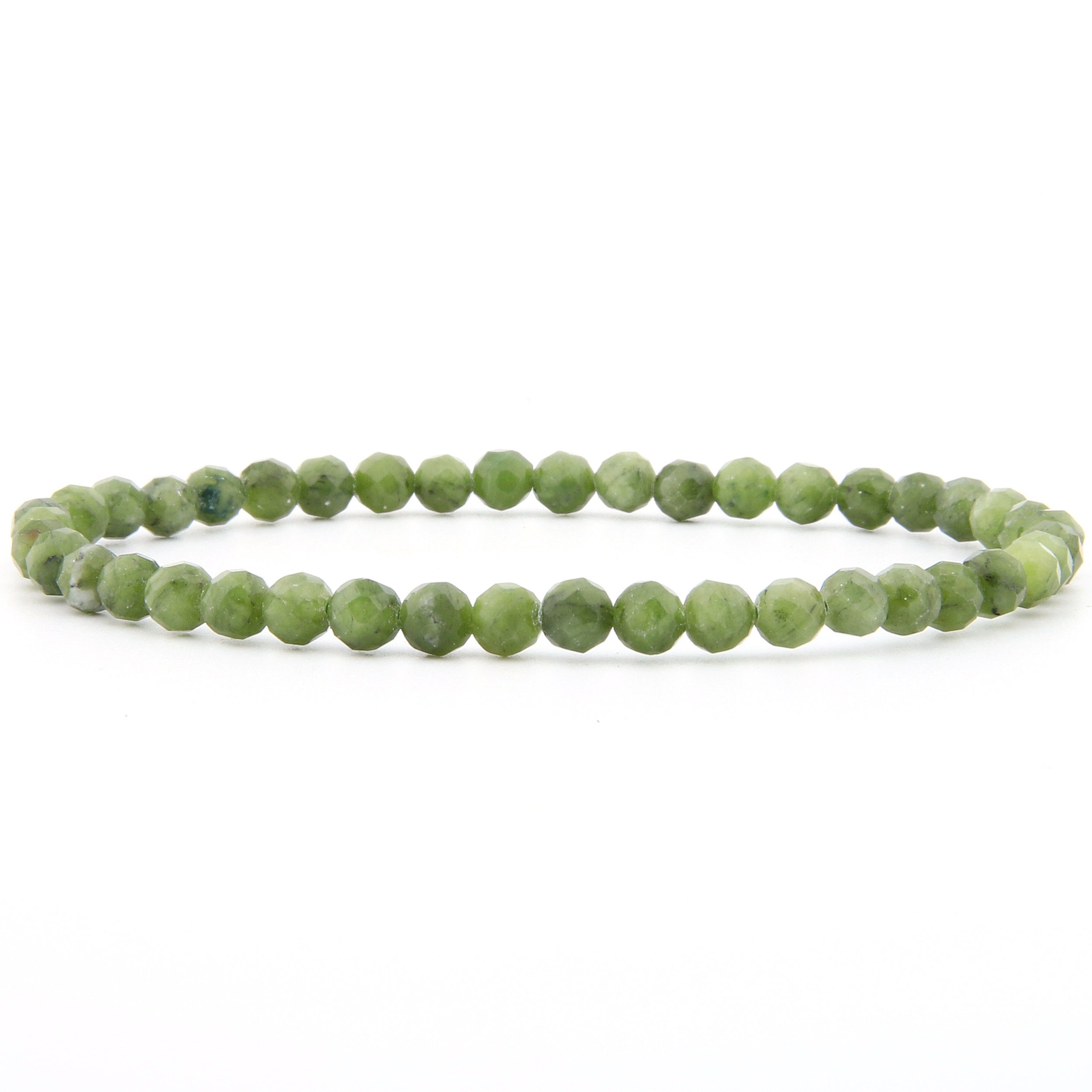 Vascavi Armband Grüner Jade Dunkel Edelstein Facettiert, Made in Germany, Naturstein, Chakrastein, 4 mm, Perlenarmband