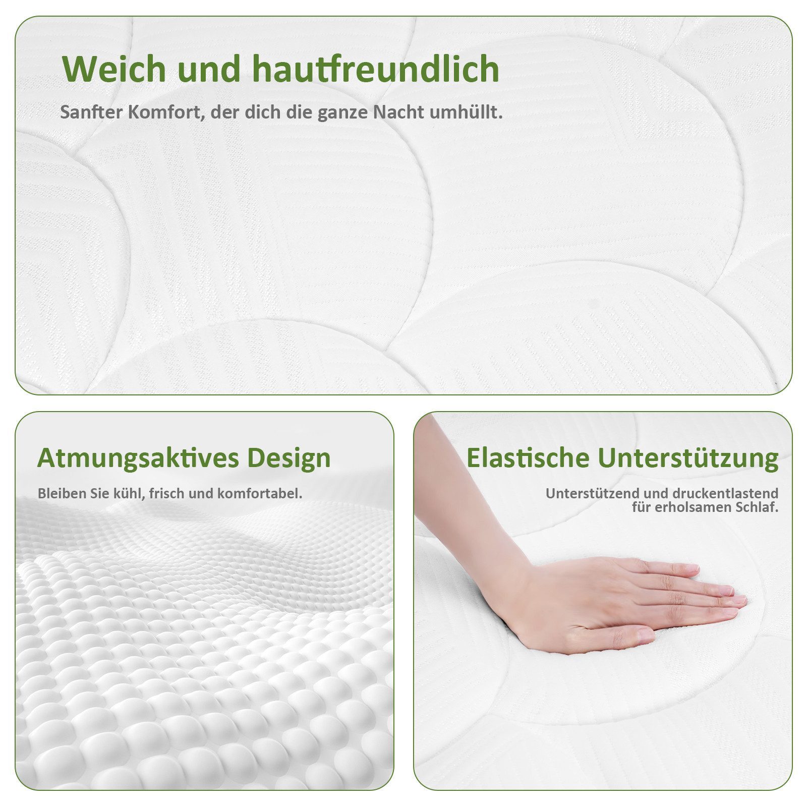 Taschenfederkernmatratze 7 Zonen Matratze 22 cm Orthopädisch&Atmungsaktiv, ROYGBIV, 22 cm hoch, Orthopädische Matratze mit Seitenschutz & Komfortbezug – Bild 4 von 5