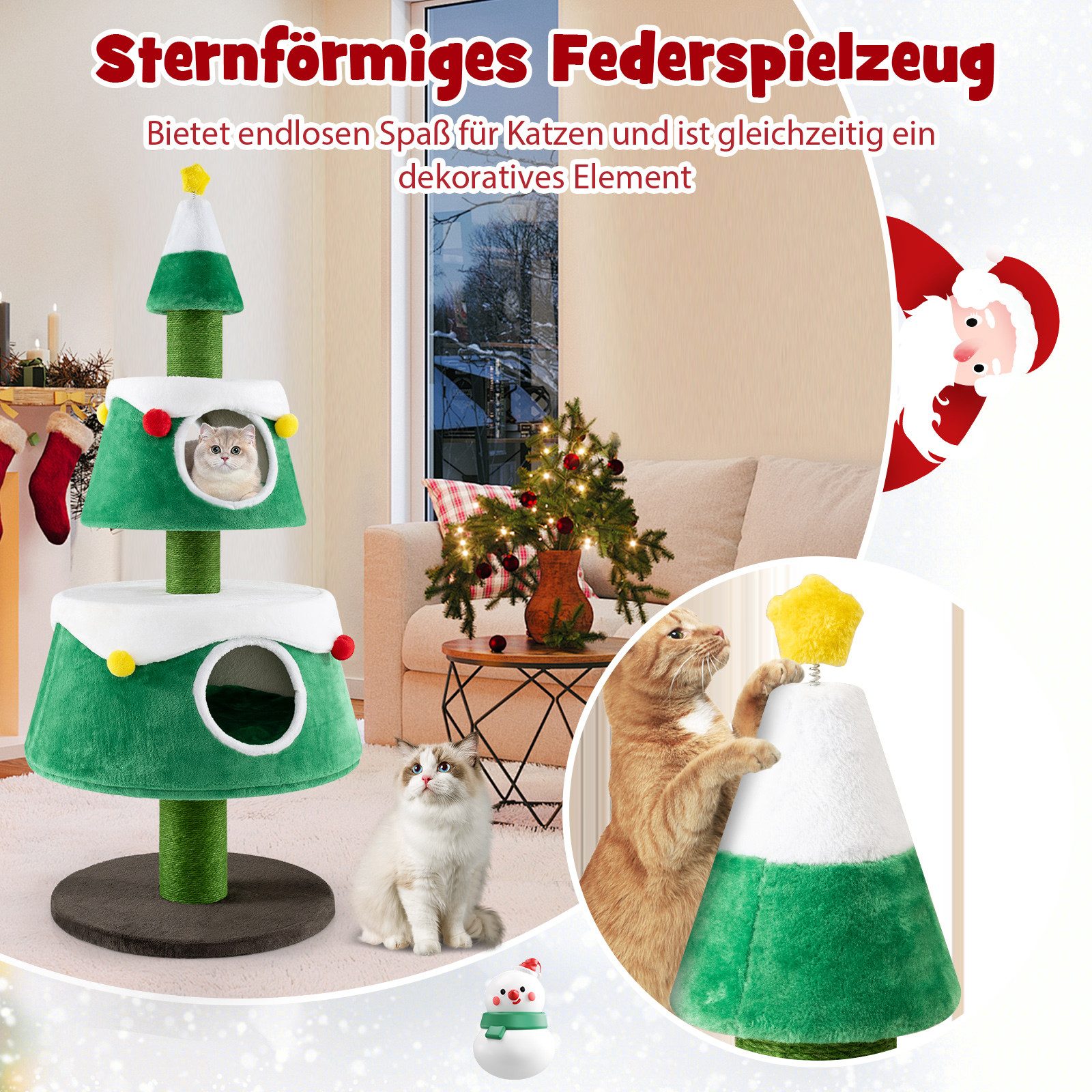 COSTWAY Kratzbaum, mit 2 Katzenhöhlen & Spielzeug, 153cm hoch