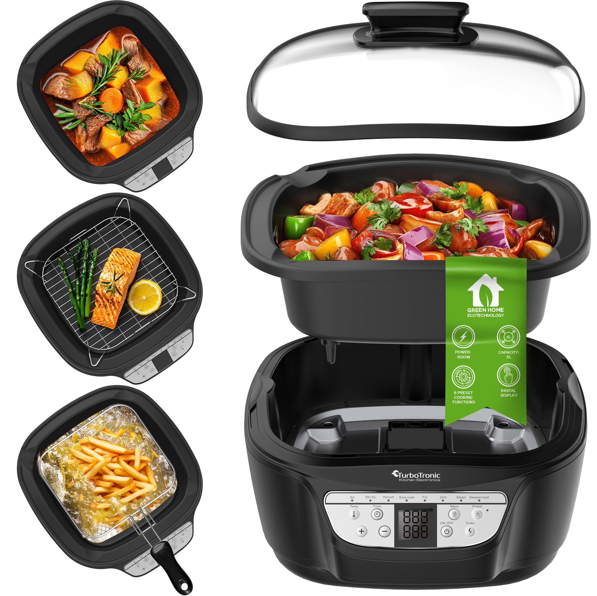 TurboTronic by Z-Line Multikocher mit Fritteuse & Frittierfunktion Reiskocher perfekter Reis 8 Programme, 1500 W, 5 l Schüssel, Schongarer Dampfgarer Slow Cooker Multivarka Schnellkochtopf Multitopf