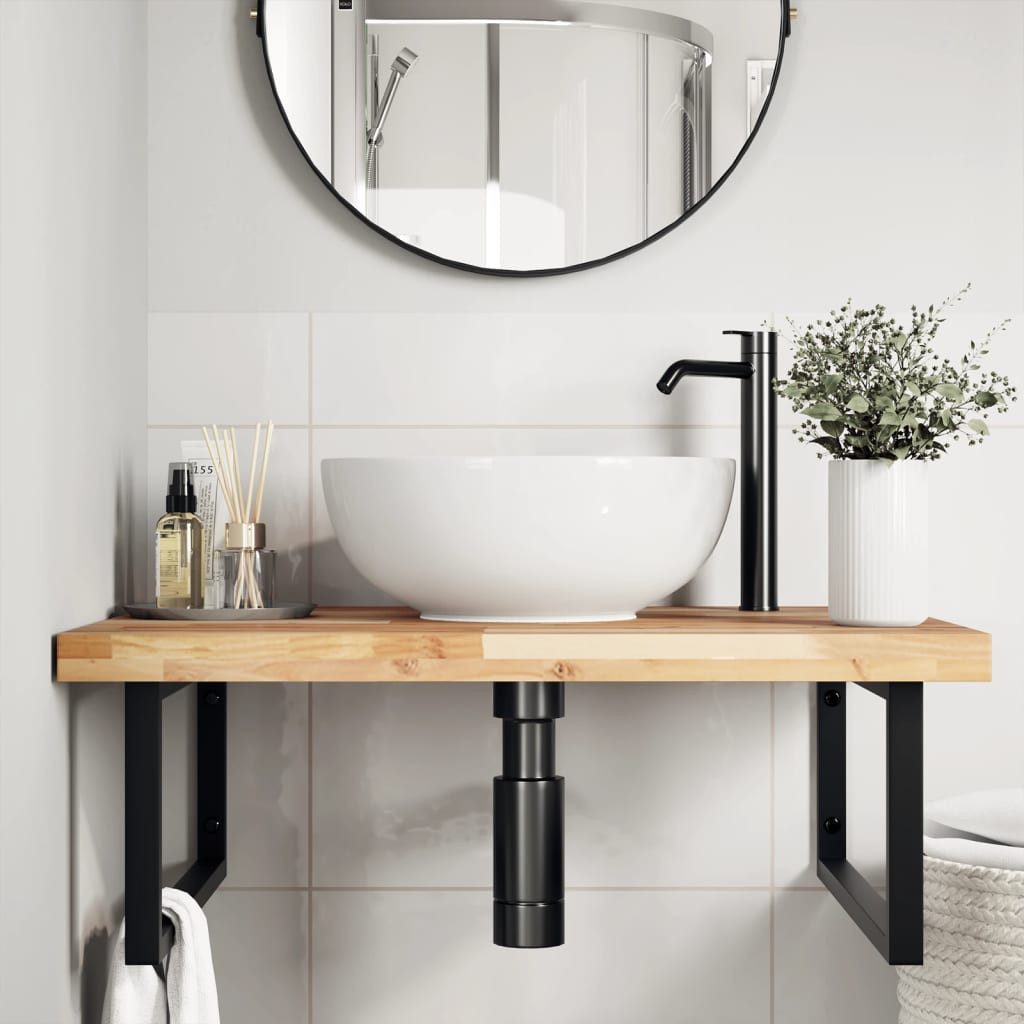vidaXL Badezimmerspiegelschrank Waschbeckenregal Wandmontage Stahl und nholz (1-St)