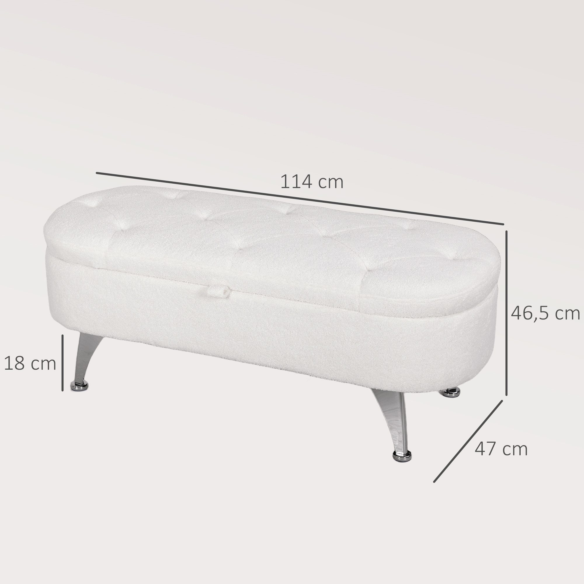HOMCOM Sitzbank mit Stauraum, Deckel, Teddysamtoptik (Truhenbank, 1-St., Polsterbank), für Flur Schlafzimmer Wohnzimmer, Metallrahmen 114 x 47 x 46,5 cm Weiß