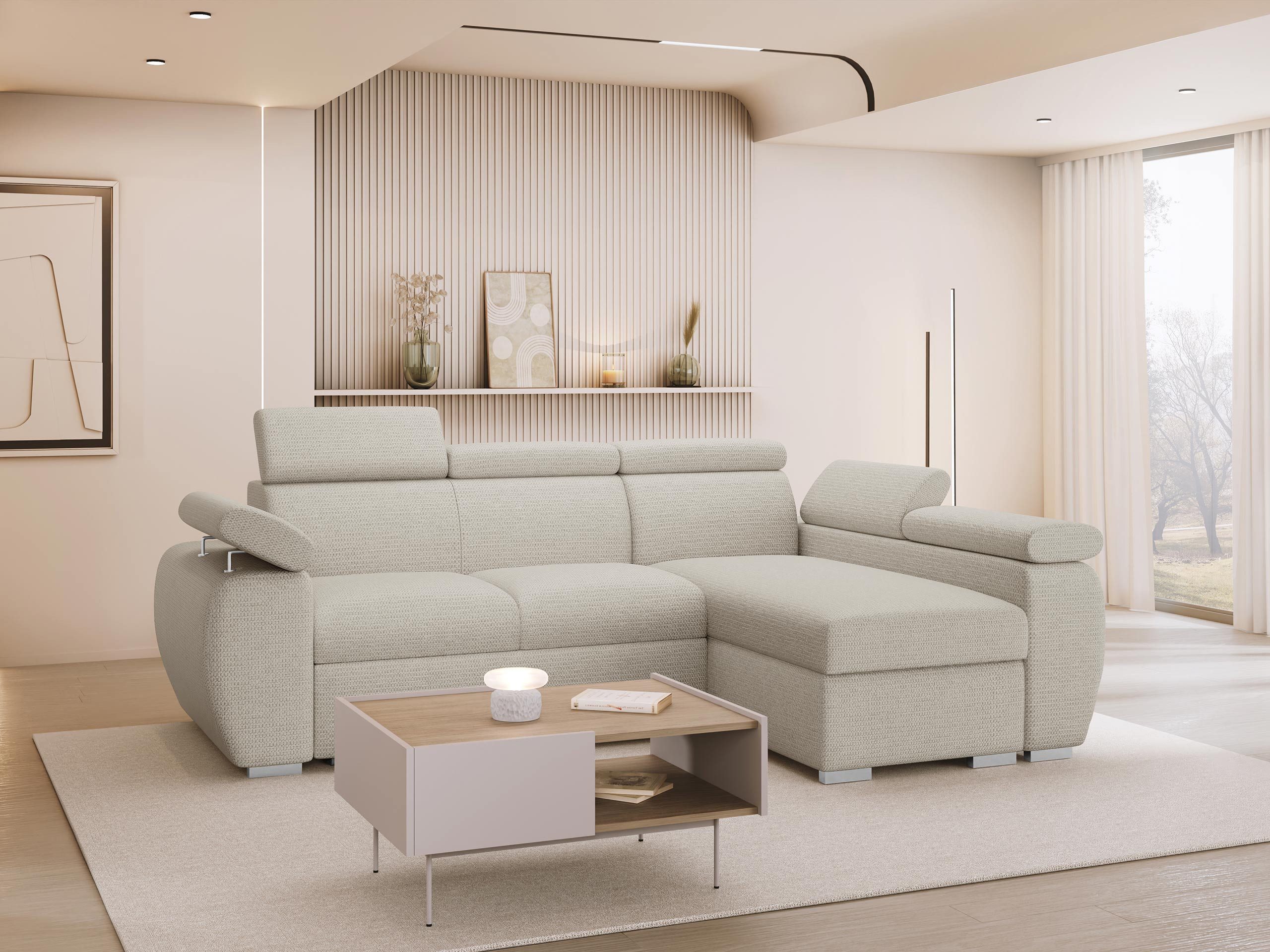 MIRJAN24 Ecksofa Boston Mini, mit Bettkasten und Schlaffunktion, mit Einstellbare Kopfstützen, L-Sofa