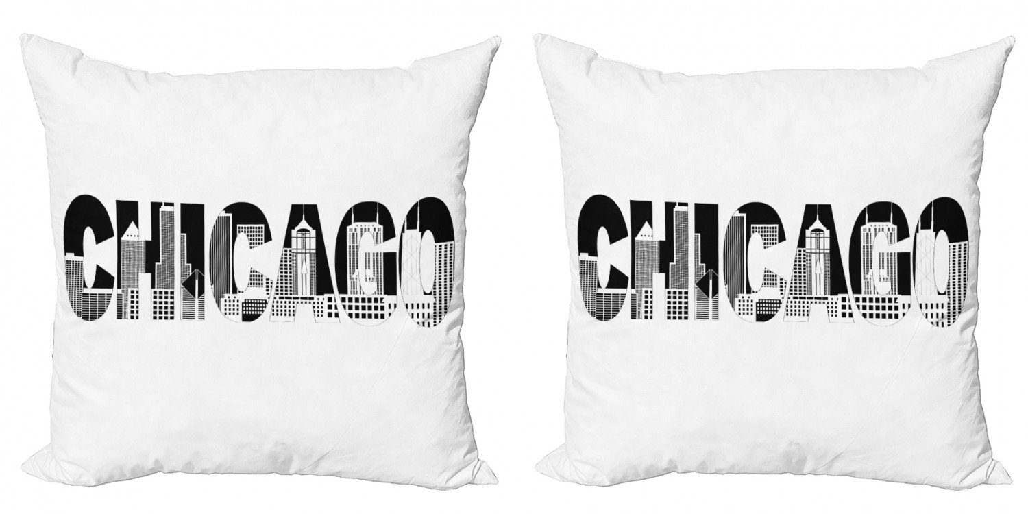 Kissenbezüge Modern Accent Doppelseitiger Chicago in Stück), (2 Stadt Skyline Letters Digitaldruck, Abakuhaus