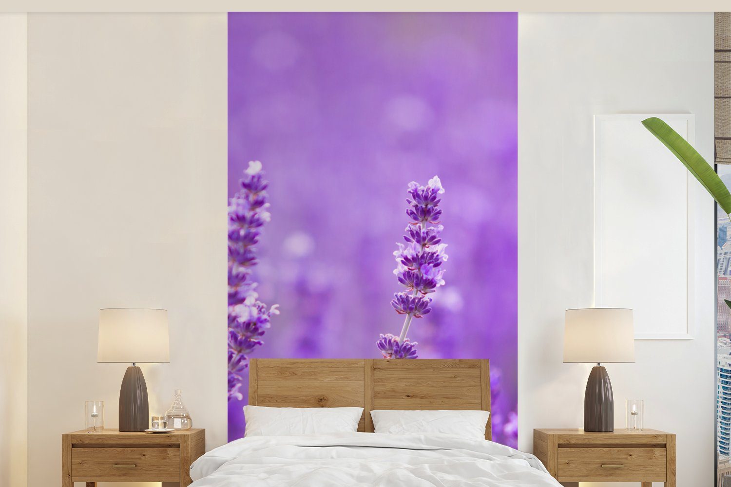 MuchoWow Fototapete Lavendel - Nahaufnahme - Blumen - Lila, Matt, bedruckt, (2 St), Vliestapete für Wohnzimmer Schlafzimmer Küche, Fototapete