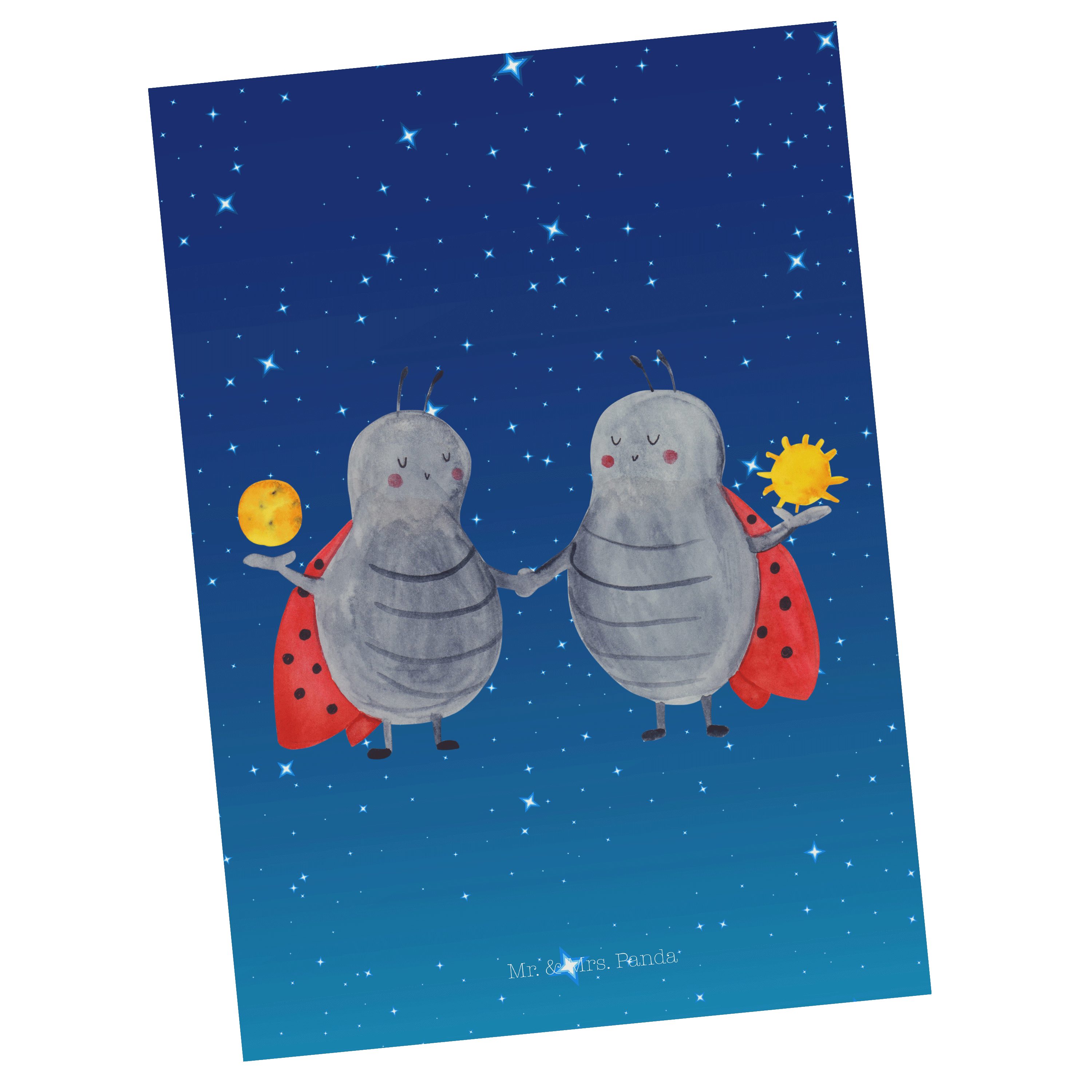 Mr. & Mrs. Panda Postkarte Sternzeichen Zwilling - Sternenhimmel Blau - Geschenk, Karte, Aszende