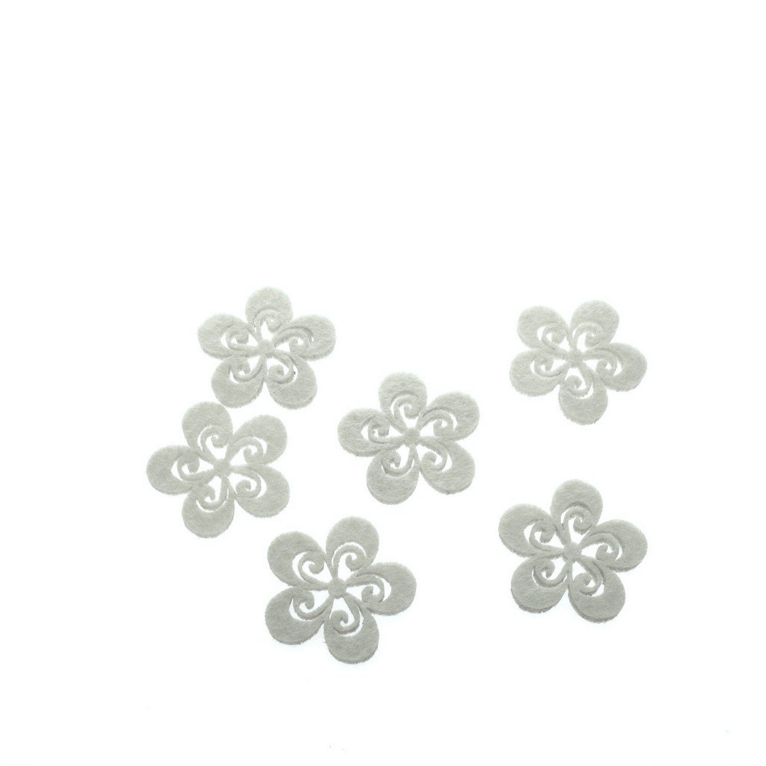 Deko AS Bastelfilz Filzblüten - weiß - ca 5cm Ø - 4mm dick - 1 VE = 24 Stück, Filzblüten mit Stanzmotiv