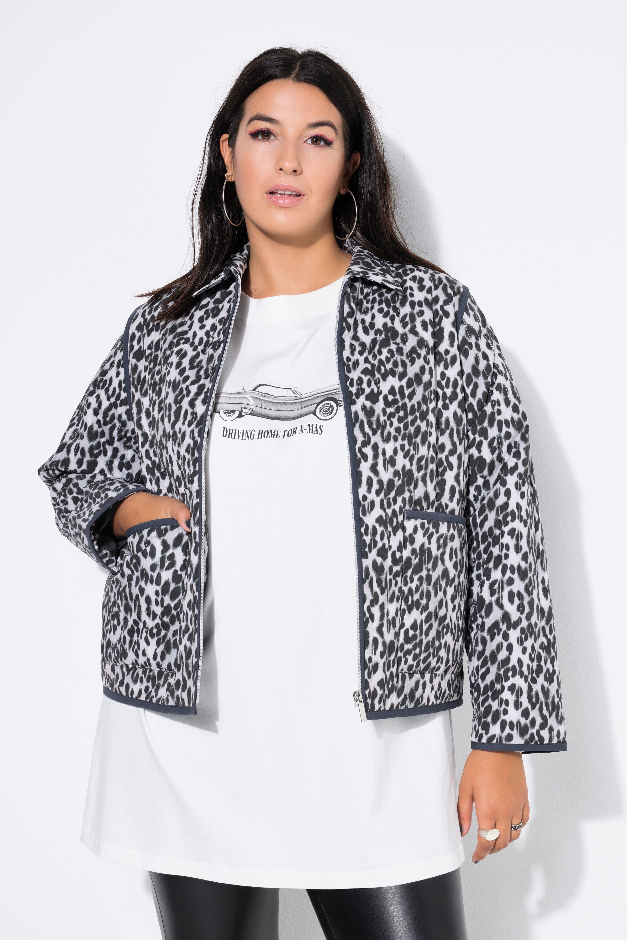 Kurzjacke Steppjacke oversized Leo Rundhals