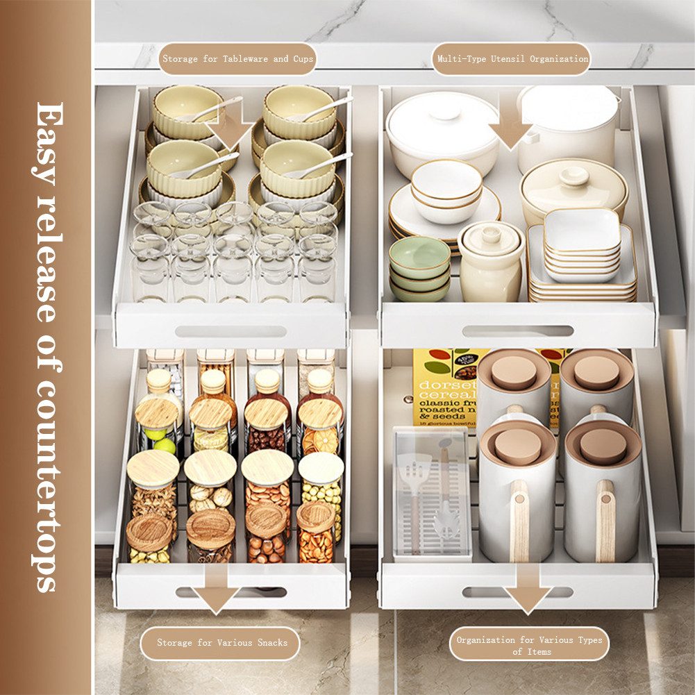 GarveeMore Küchenorganizer-Set 25/35 cm ausziehbare Küchenschränke Organizer Schublade