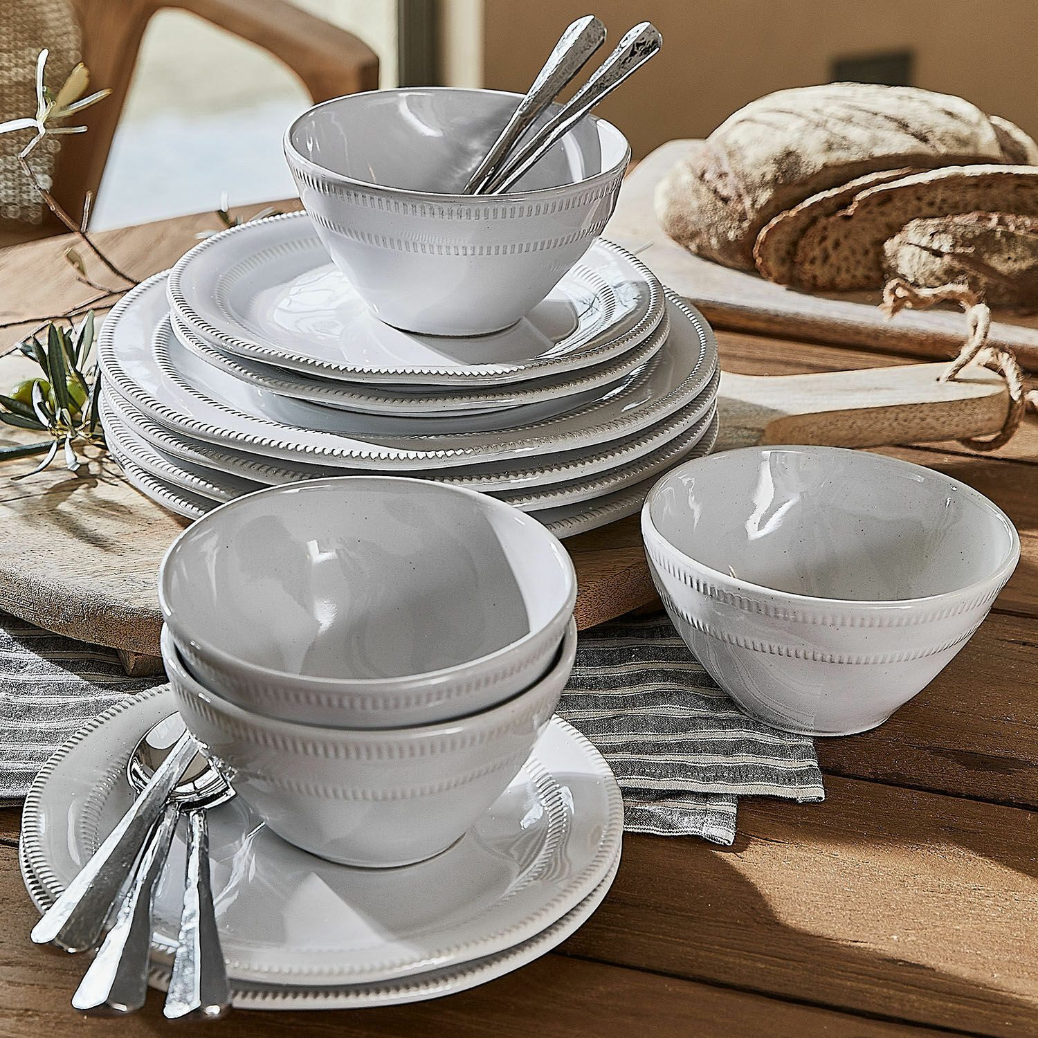 Mirabeau Geschirr-Set Geschirr 12er Set Alentejo weiß, Steinzeug