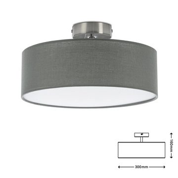 Briloner Leuchten Deckenleuchte 3375-024, Stoffschirm, ohne Leuchtmittel, Warmweiß, Deckenlampe, 30x16cm, Grau, max.40W, E27, Wohnzimmer, Schlafzimmer