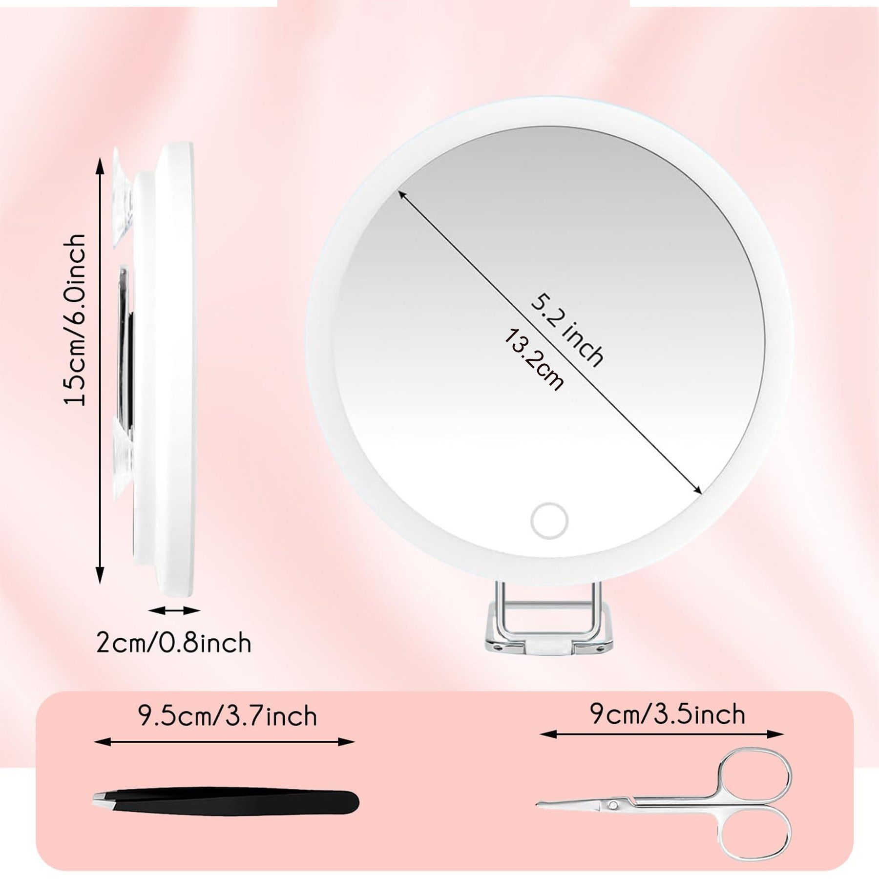 Senmudi Kosmetikspiegel Kosmetikspiegel Vergrößerungsspiegel mit Licht 3 Farbe Modi (Dimmen beleuchtete Make-up-Spiegel mit 10X Vergrößerung, große wiederaufladbare Reise, vergrößerte Spiegel, 3 Saugnäpfen), 360 ° Tisch Stand für Schminken Makeup Gesichtspflege und Reisen