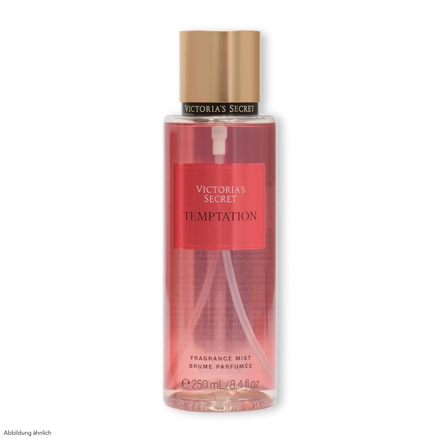 Victorias Secret Körperspray Temptation Body Mist 250 ml Duftspray für Damen – fruchtig-blumiger, Duft mit Aloe Vera & Kamille – Original Fragrance Mist