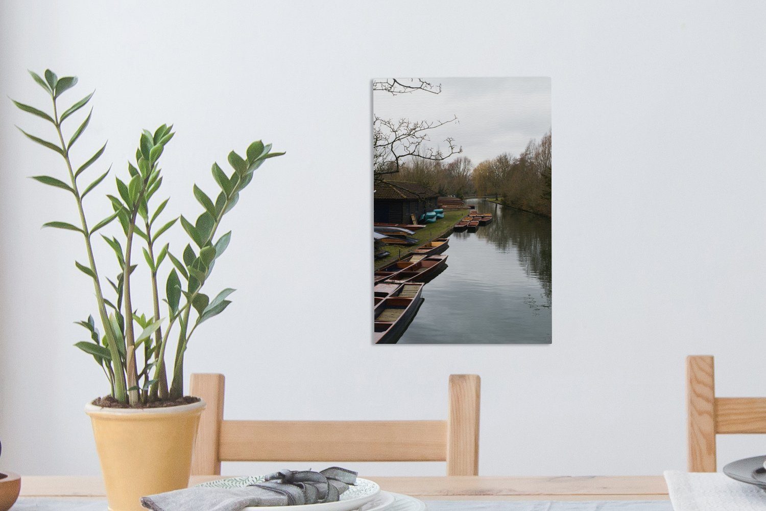 bespannt Herbstufer, fertig inkl. cm 20x30 St), (1 Stocherkähne Leinwandbild Zackenaufhänger, Gemälde, am OneMillionCanvasses® Leinwandbild