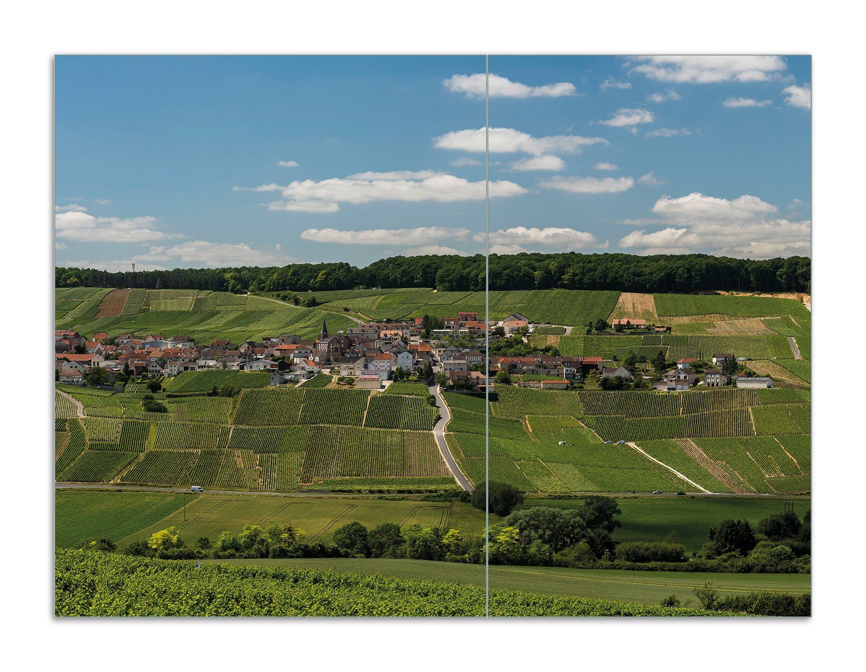 Wallario Herd-Abdeckplatte Panoramablick über die Champagne, ESG-Sicherheitsglas, (Glasplatte, 2 tlg., inkl. 5mm Noppen), verschiedene Größen
