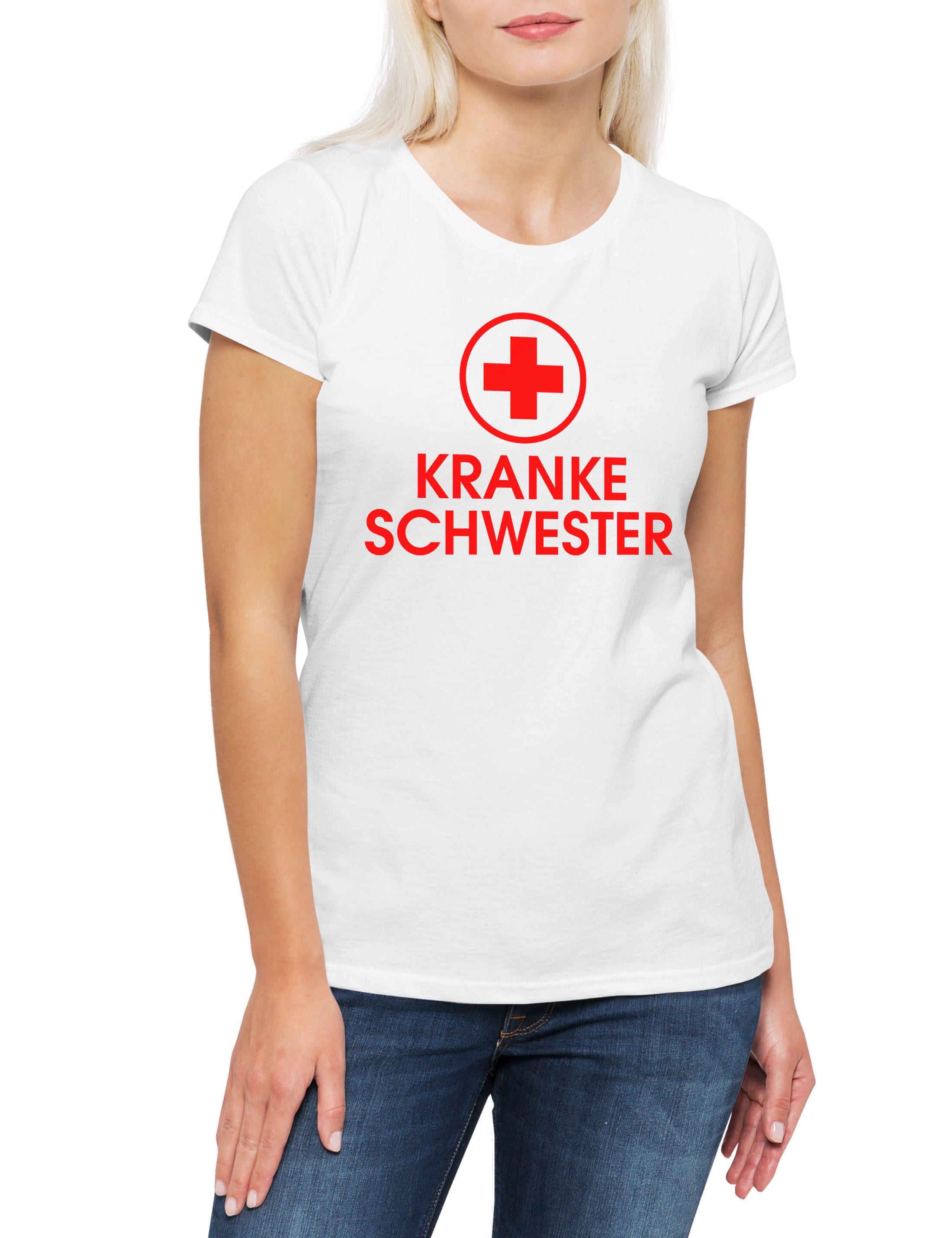 Print-Shirt Kranke Schwester Damen T-Shirt Krankenschwester Kostüm Fasching