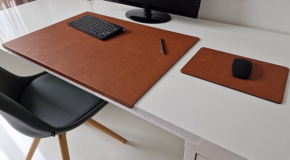 Profi Mats Schreibtischunterlage Gewinkelt mit Kantenschutz Just Kunst Leder inkl Mauspad