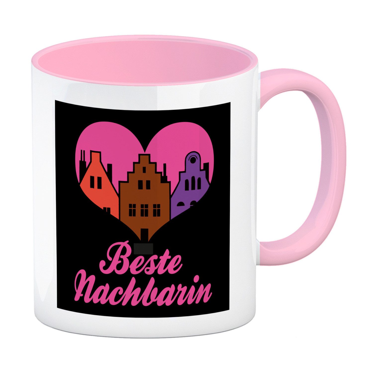 Tasse Nachbarschaft Kaffeebecher in rosa mit Spruch Beste Nachbarin