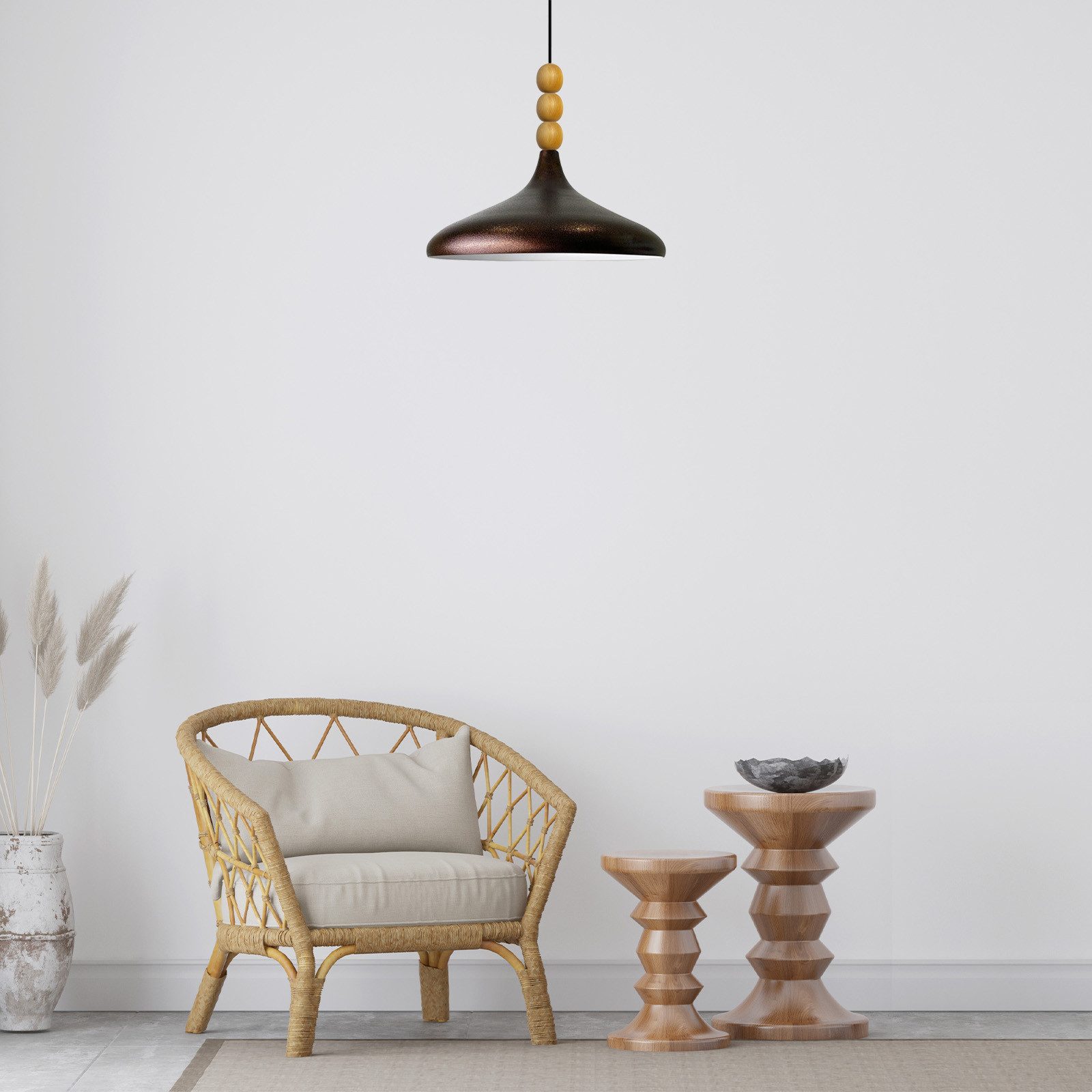Bamyum Pendelleuchte Champion Dreifachperle-Holz Ø35 cm Metall E27 Modern Pendelleuchte, ohne Leuchtmittel