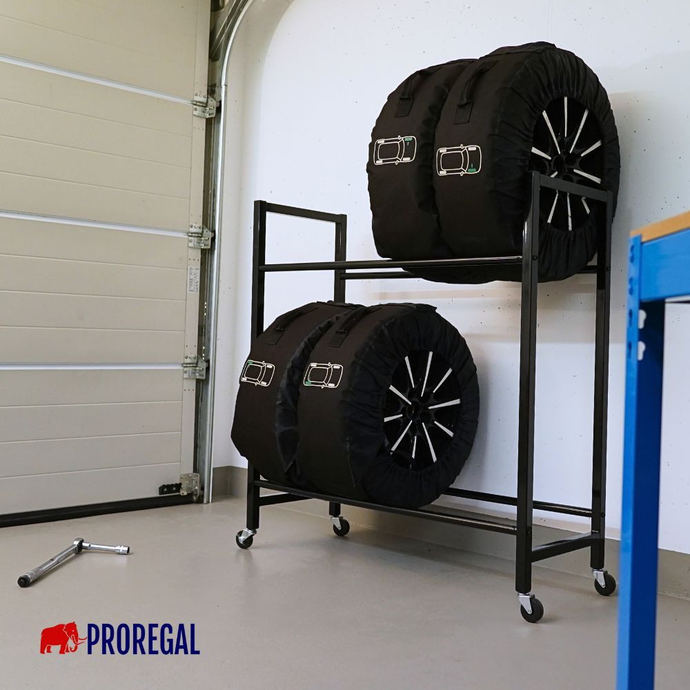 PROREGAL® Schwerlastregal Reifenregal Räderregal Garagenregal CARRERO für 4-8 Reifen Schwarz, Reifenschonnende Lagerung Winterregien Sommerreifen Allwetterreife – Bild 5 von 5