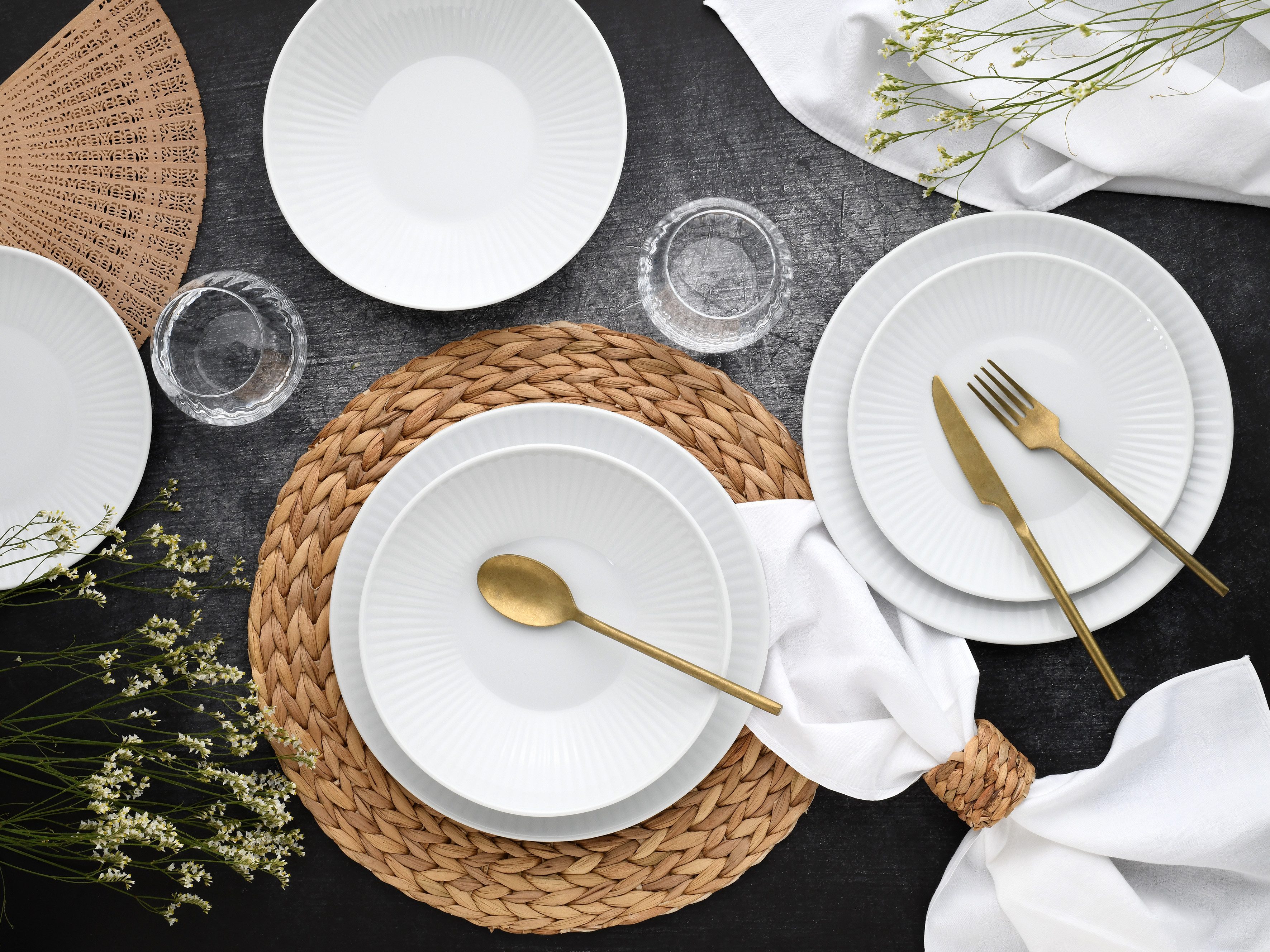 CreaTable Teller-Set Valencia Weiß, Tellerset 18-tlg (18-tlg), 6 Personen, Porzellan, Elegant, Boho Chic