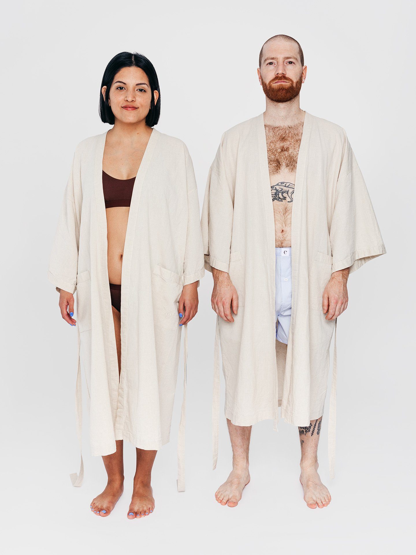 Textil Langform, Erlich Baumwolle-Leinen-Mischung Kimono, Kimono