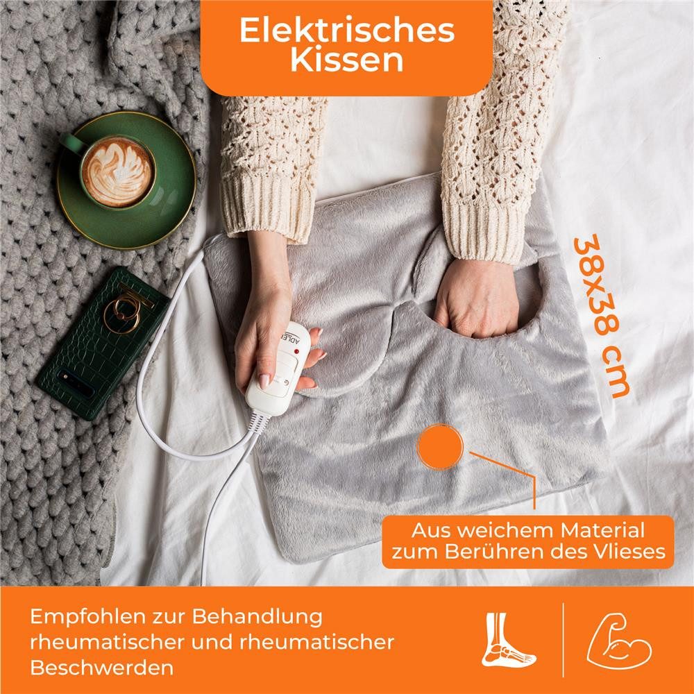 ADLER EUROPE Heizkissen AD 7403 Wärmekissen mit 2 Temperaturstufen, elektrisches Heizkissen 38 x 38 cm waschbarer Bezug