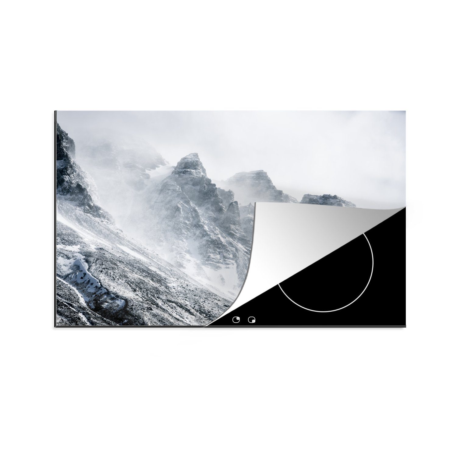 MuchoWow Herdblende-/Abdeckplatte Berggipfel in Island, Vinyl, (1 tlg), 81x52 cm, Induktionskochfeld Schutz für die küche, Ceranfeldabdeckung