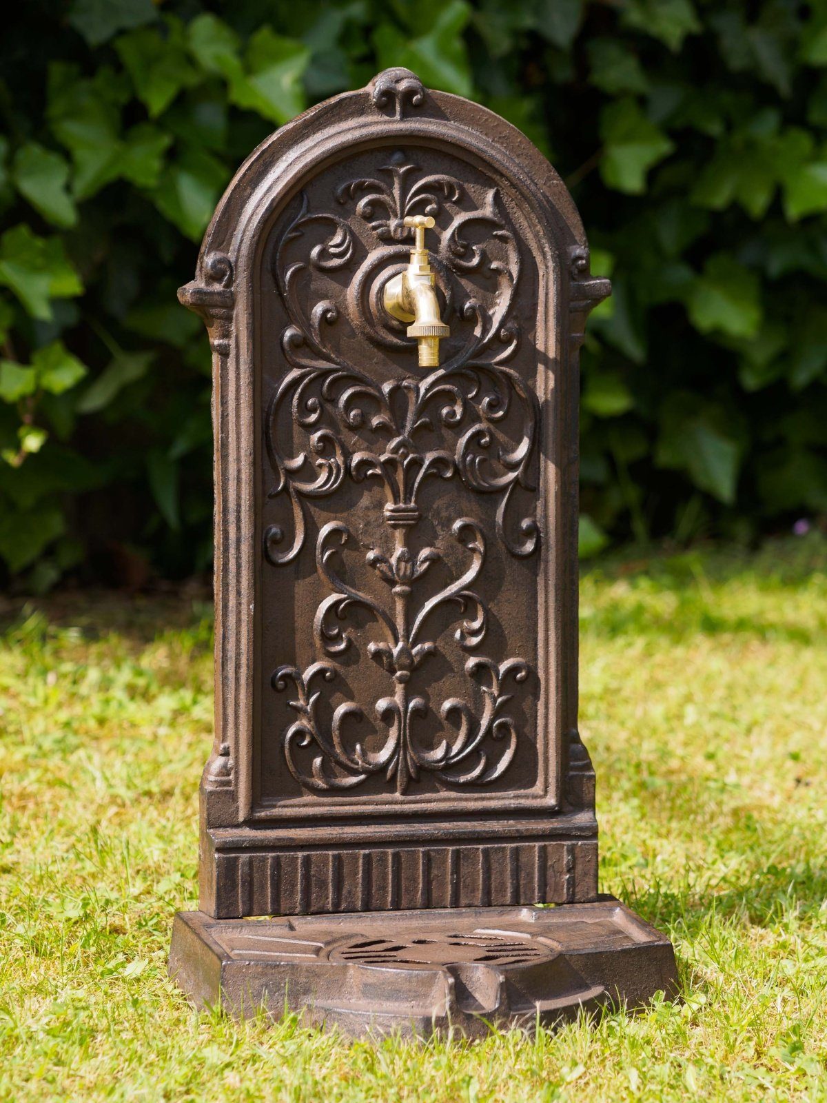 Aubaho Standbrunnen Wandbrunnen 11kg Gartenbrunnen ant Brunnen braun Eisen 64cm Waschbecken