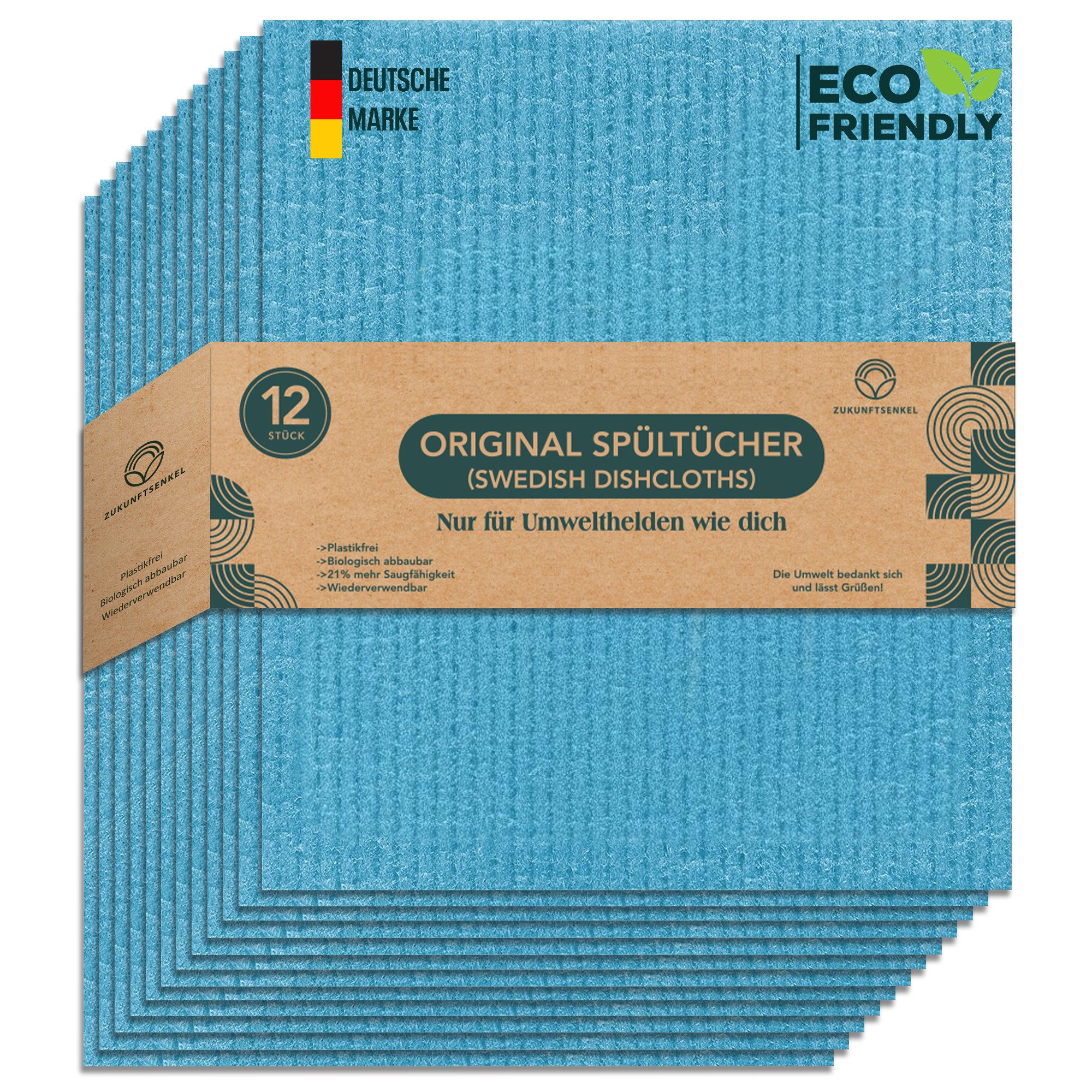 ZUKUNFTSENKEL Schwammtuch Nachhaltige Schwammtücher Spültücher, Waschbar, Wiederverwendbar