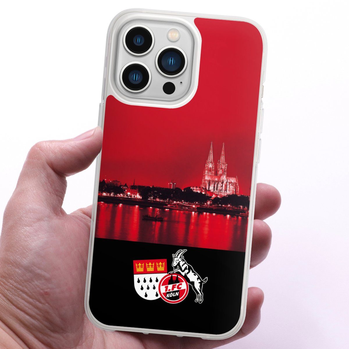 DeinDesign Handyhülle Skyline 1. FC Köln Offizielles Lizenzprodukt Skyline Köln Rot, Apple iPhone 13 Pro Silikon Hülle Bumper Case Handy Schutzhülle