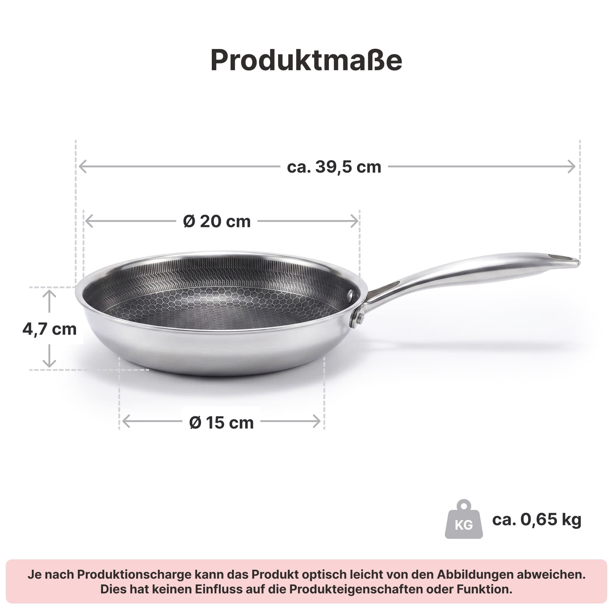 4BIG.fun Bratpfanne Bratpfanne Ø20 cm Edelstahl Induktion Pfanne Antihaft-Wabenstruktur, Edelstahl