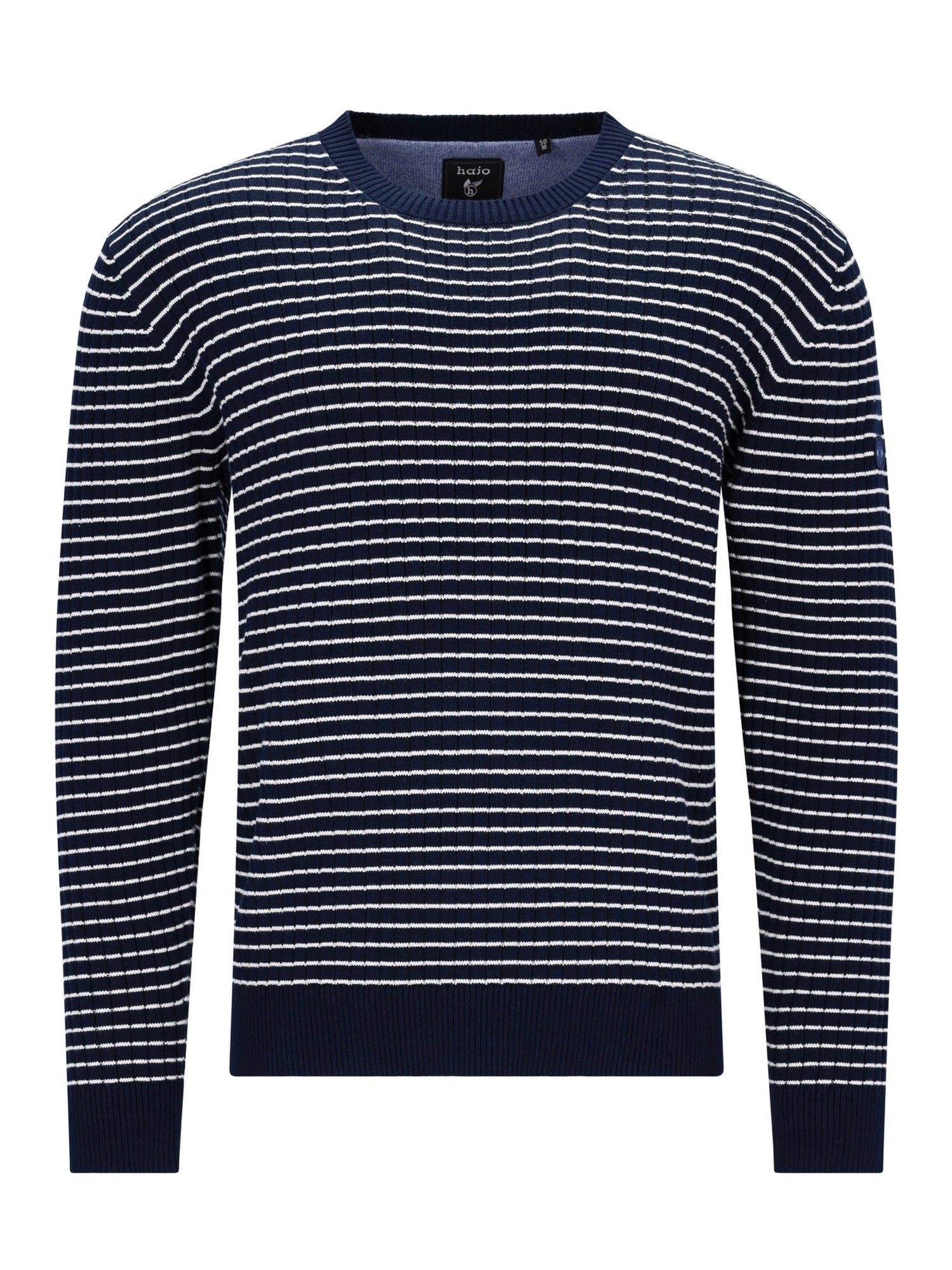 Hajo Rundhalspullover Rundhalspullover mit längsverlaufender Nadelzugrippe in reiner Baumwol