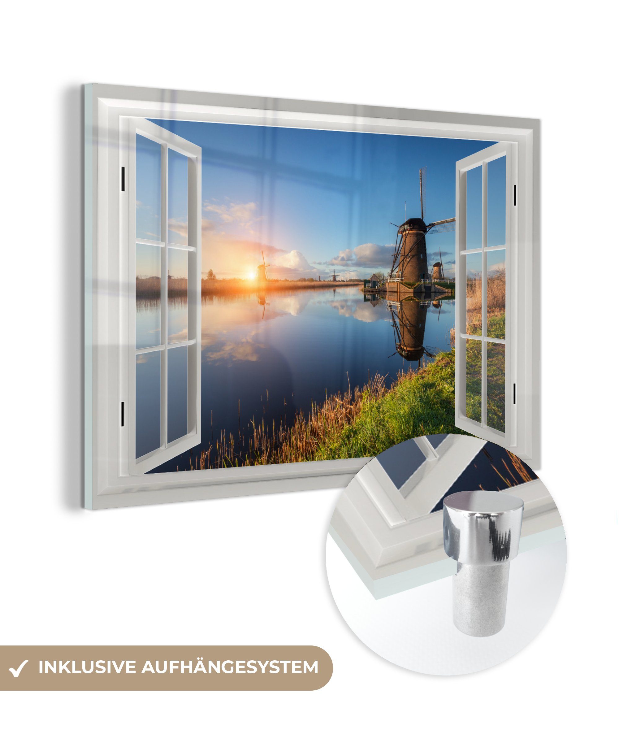 - Acrylglasbild St), Wasser Glasbilder - Foto auf Aussicht MuchoWow Bilder - Glas (1 - Wandbild Glas auf Wanddekoration Mühle, -